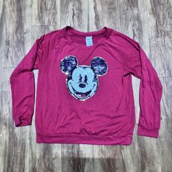 Disney Women’s Size Large Mickey Mouse Red Long Sleeve Pullover Crewneck Top Shi