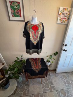 Black Dashiki Print Tops – Set of Two