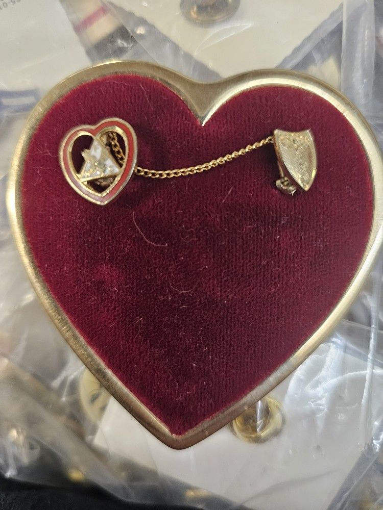 VTG Red Heart WOTM Women of The Moose FHC Gold Tone Pins Chain Order of Moose