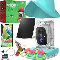 Hummingbird Feeder with Camera Solar Powered, 2K Live Stream AI Bird Identification with 32GB Card Ant Moat Weatherproof WiFi Smart Bird Feeder Camera