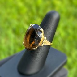 Vintage Jewelry 14k yellow gold smoky quartz stone 13.0CTW ring size 8.00