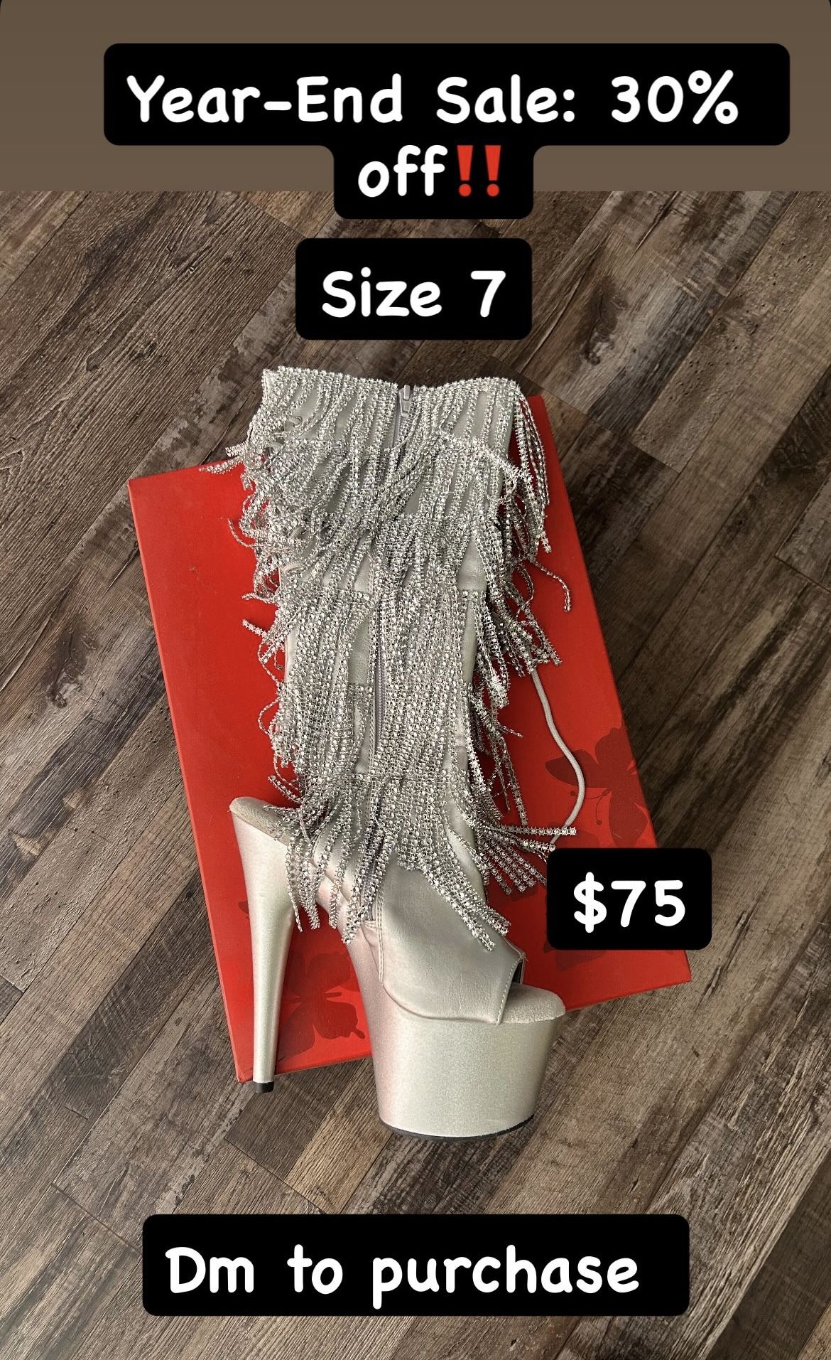 Size 7 Pleaser Shoes: Stripper Pole Dance Fringe Boots