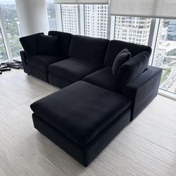 New Black Velvet Cloud Couch Sectional
