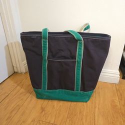 Vintage 90s Lands End Boat Tote Style Canvas Bag Blue Green