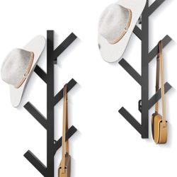 2 Pack Vertical Coat Rack Wall Mounted, Metal Vertical Hat Rack for Wall