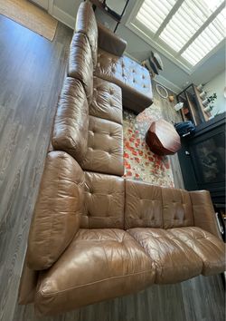 Brown Leather Tufted Sectional Sofa