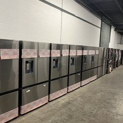 brand new Samsung 32CU mega capacity French door refrigerator icemaker on outside and inside