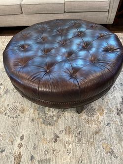 Leather Round Table Ottoman – Mayo – Brown - 42” x 15”