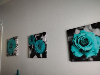 3 Turquoise Wall Decor 12x12 Wall Plaques 