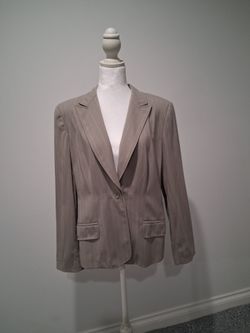 Amanda Smith, taupe blazer with thin  beige stripes, size 10