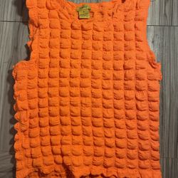 Crop Top Tank Shirt Womens Orange Textured Sleeveless Stretch Solid