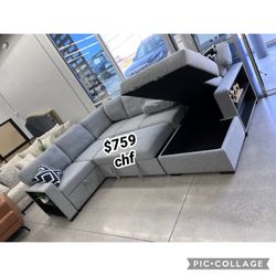 Boucle fabric 4-Piece Convertible Sectional
Sleeper Sofa W/Fold-Down Table, Chaise Storage, Wireless Charging & Built-in Shelf