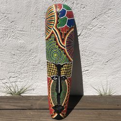 Colombian African Wood Hand Painted Carved Tribal Face Mask Hanging Folk Art Gift (Silver Lake)