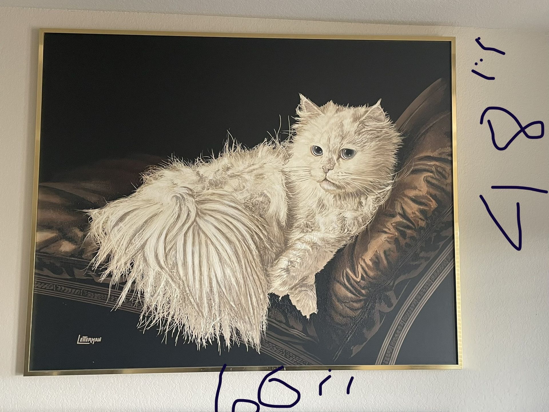 Vintage 70's 80'S MCM Letterman Painting White Persian Cat