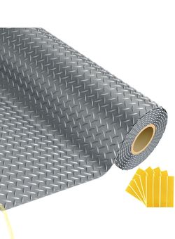 Grandroad auto 8x20 FT Garage Floor Mat, 2.8mm Thickened Flooring Roll for Under Car Diamond Plate PVC Rubber Mat with 20 Pcs Tapes, Non-Slip Floor Ma