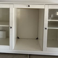 White Display Cabinet Drawer Glass Doors 