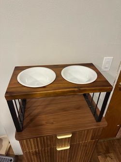 Elevated Double Dog Bowl Stand – Wood & Metal
