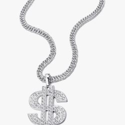 COOLSTEELANDBEYOND Hip Hop Punk Large US Dollar Money Sign Pendant with Rhinestones Necklace for Men Women