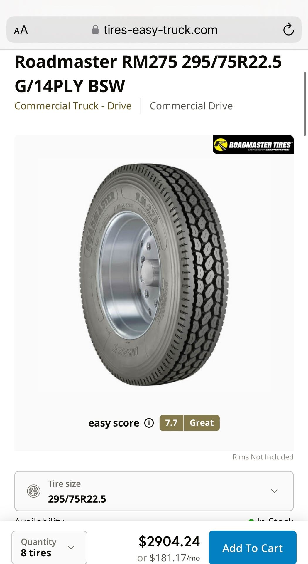 Roadmaster RM275 295/75R22.5