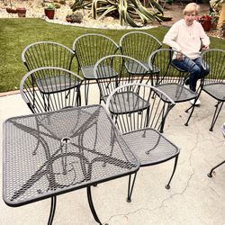 Set of 9 Woodard “Carolina Forge” Pinecrest Wrought Iron Garden Patio Chairs & Table