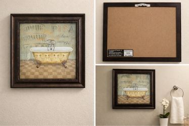 Vintage Pisa Bathtub Framed Wall Art Italian Bathroom Decor Ornate Gold Tu