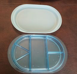 Tupperware sheer blue hard plastic snack/appetizer set