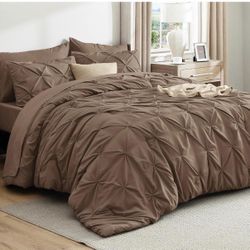 Twin Comforter Set & Sheet Set, 5-Piece Brown Bedding Set