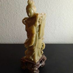 EXQUISITE Antique Chinese Handcarved 8" Soapstone Diety Kwan Yin Figurine.
