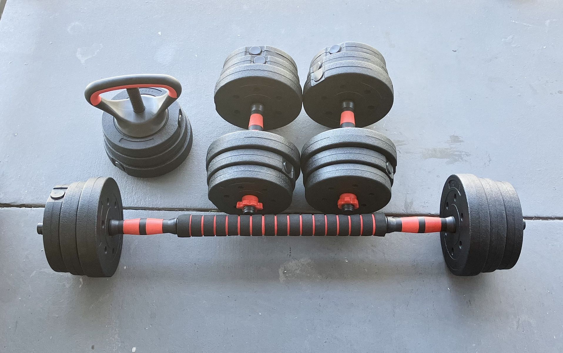 44lb Adjustable Dumbbells With Kettlebell And Barbell Set
