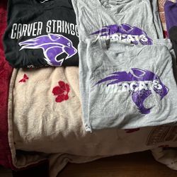 Three XL/L Carver Middle School Spirit Shirts Two XL Collared Shirts And Two Small School Shorts And One Kids XL Kahki Cargo Pants