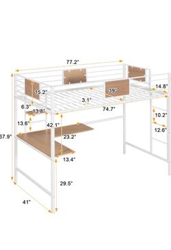 White Twin Sz Metal Loft Bed w/Desk and Shelf