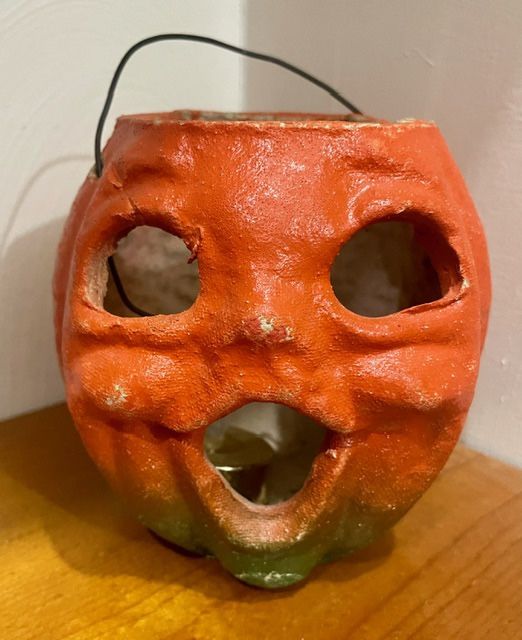 Antique Pulp Paper Mache pumpkin Candy Pail 1940s