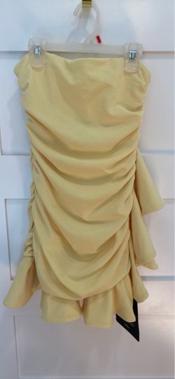 Yellow Strapless Ruched Mini Dress