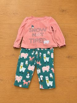 🩷 Girls’ Fleece Pajama Set – “Snow Not Tired” ❄️