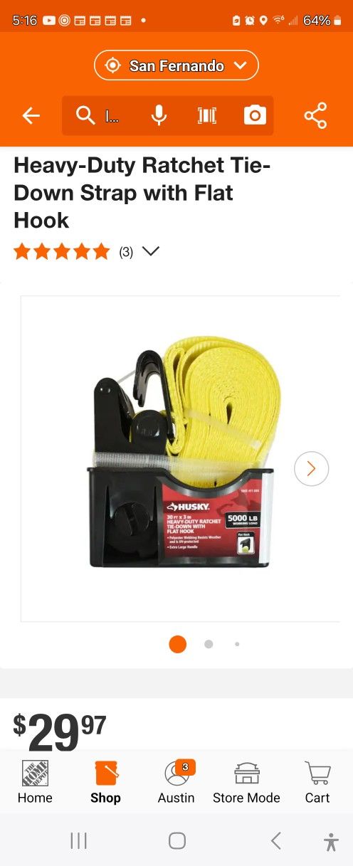 3"×30' Heavy Duty Ratchet Straps