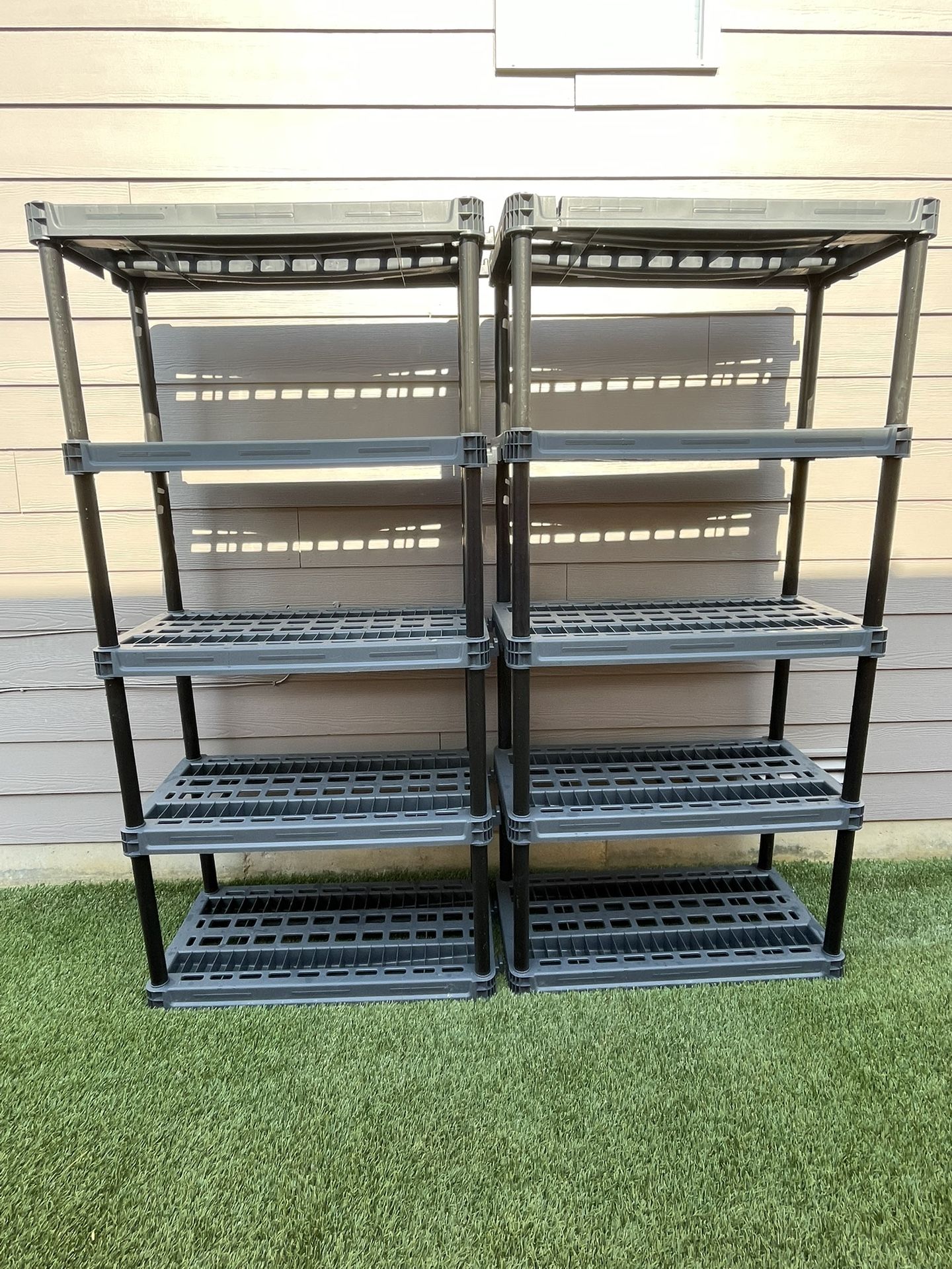 Set of Two (2) 5-Tier Multi-purpose Plastic Garage Storage Shelving Units in Dark Gray