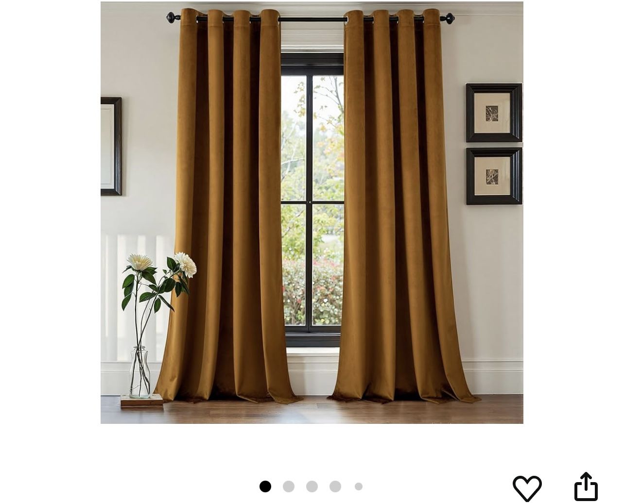6 Gold Brown Velvet Curtains: 52” WIDE x 107” LONG