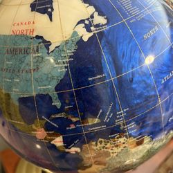 Large 21” Blue Lapis Gemstone World Globe On Polished Brass Stand