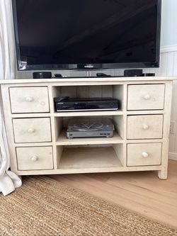 Cream Wood TV Stand with Drawers