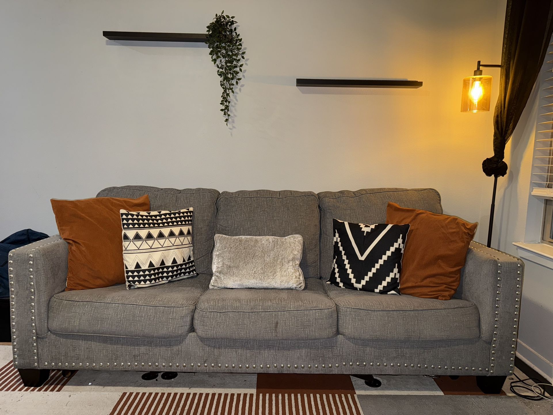 For Sale | Grey Studded 3-Seater Couch – $300 (Negotiable)