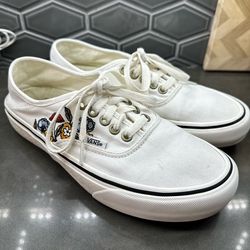 Vans White Canvas Sneakers w/ Embroidered Mushrooms, Fairy Whimsy Vibes