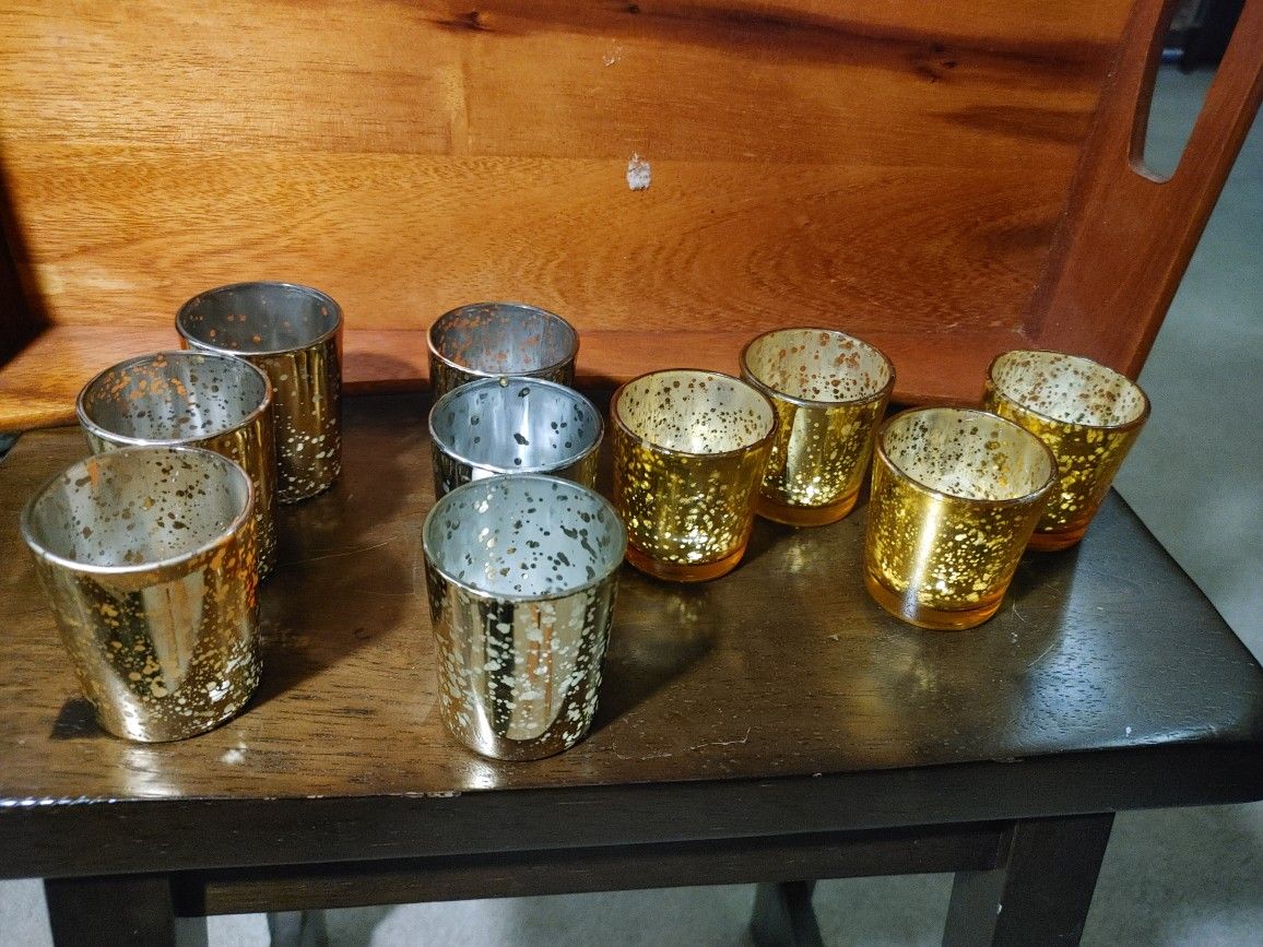 Gold And Glass Votives (21 Total) And 12 Battery Powered Tea Lights