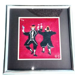 JUDAIC Needlepoint Framed Art Dancing Rabbis Judaism JEWISH Horah
