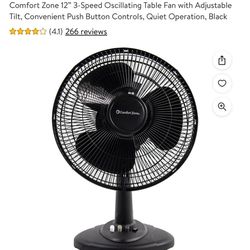 Comfort Zone12’ 3-speed Oscillating Table Fan