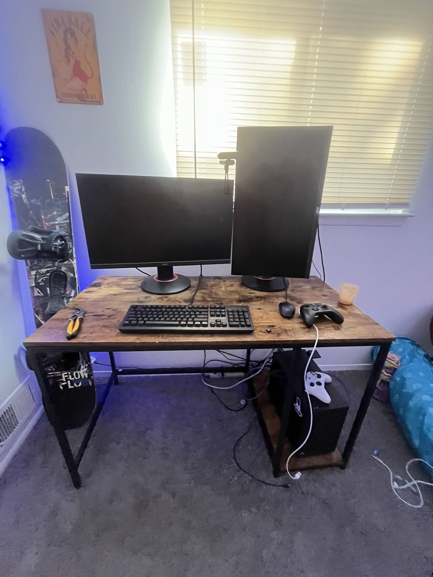Pc Setup With Chair Camera Headset And Everything