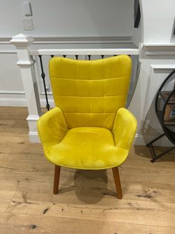 Yellow Velvet Accent Chair with Wood Legs