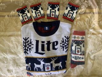 Christmas Lite sweater with socks and cup koozies