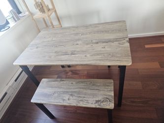 Wood Grain Kitchen Table With Two Benches