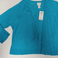 Women's Chico's Size 2 Open Back Sweater Maui Blue Retail $59