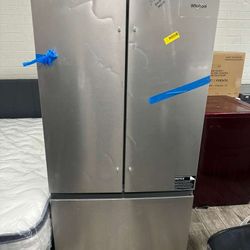 Whirlpool stainless steel new French door fridge with warranty scratch dent model